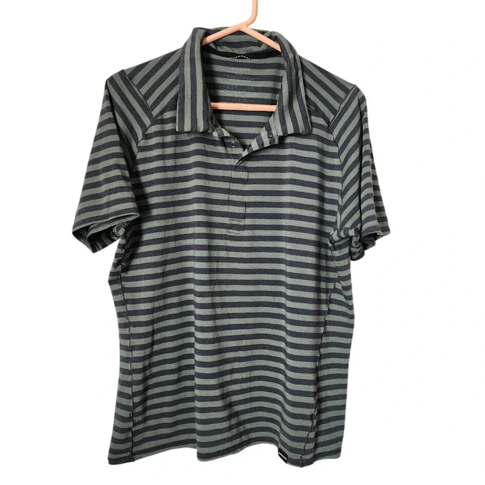 PATAGONIA‎ Merino Wool Striped Polo Shirt Green Outdoor Core Size L